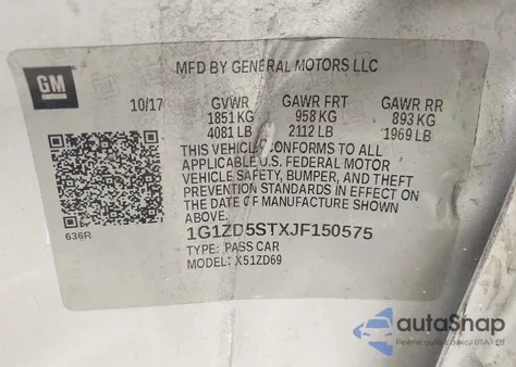 2018 Chevrolet Malibu Lt z USA, uszkodzony, nr VIN 1G1ZD5STXJF150575